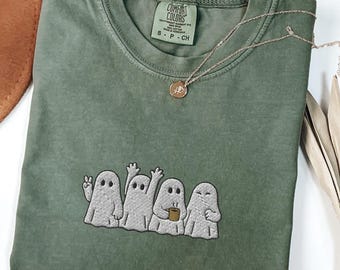 Embroidered Ghost Comfort Colors® Shirt, Halloween Embroidered Shirt, Cute Ghost Shirt, Halloween Shirt, Spooky Season, Halloween Gift