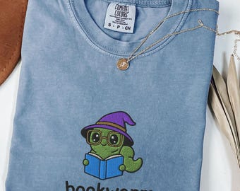 Bookworm Embroidered Comfort Colors® Tee, Cute Shirt for Readers, Book Lover Gift, Bookish Shirt, Aesthetic Bookworm T-Shirt, Reading Shirt