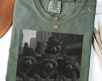 Comfort Colors® Funny Raccoon Gang Shirt, Vintage Raccoon Meme T-Shirt, Sarcastic Trash Panda Tee, Oversized Unisex Raccoon Shirt Gift