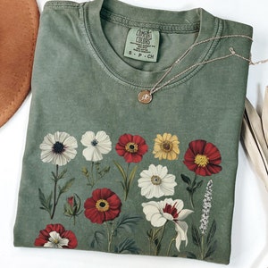 Boho Wildflowers Cottagecore Comfort Colors® Shirt, Gift For Her, Flower Shirt, Whimsigoth, Plant Shirts, Floral Shirt, Gift For Women