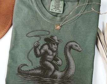 Cowboy Bigfoot Comfort Colors® Shirt, Funny Shirt, Hilarious Loch Ness Monster Really Vintage Shirt, Funny Sasquatch Graphic Big Foot Shirt