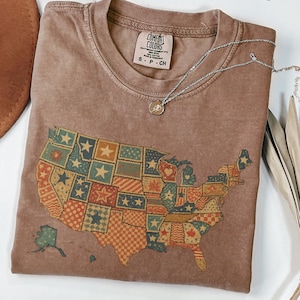 Chemise carte Amérique des États-Unis Comfort Colors®, t-shirt estampé vintage, t-shirt rétro 4 juillet, drapeau des États-Unis, t-shirt fille américaine, t-shirt drapeau américain 1776