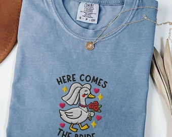 Embroidered Silly Goose Bride Comfort Colors® T-Shirt, Bride To Be Funny Goose Lover Shirt, Wedding Gift Tee, Funny Embroidered Bride Shirt