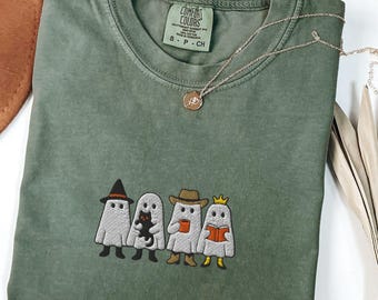 Embroidered Ghost Comfort Colors® Shirt, Halloween Embroidered Shirt, Cute Ghost Shirt, Halloween Shirt, Spooky Season, Halloween Gift