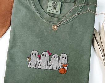 Embroidered Ghost Comfort Colors® Shirt, Halloween Embroidered Shirt, Cute Ghost Shirt, Halloween Shirt, Spooky Season, Halloween Gift