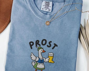 Embroidered Ghost Oktoberfest Shirt, Beer Shirt, Comfort Colors® Prost Shirt, October Fall Beer Festival, Goose Lederhosen Embroidered Tee