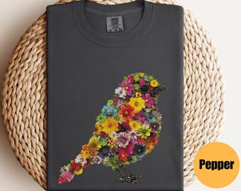 Maglietta con uccelli floreali / Regalo per gli amanti degli uccelli / Maglietta con fiori naturali / Maglietta con amanti degli acquerelli / Fiori di uccelli / Maglietta per gli amanti degli animali / Maglietta con fiori boho