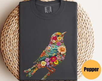 Maglietta con uccelli floreali / Regalo per gli amanti degli uccelli / Maglietta con fiori naturali / Maglietta con amanti degli acquerelli / Fiori di uccelli / Maglietta per gli amanti degli animali / Maglietta con fiori boho