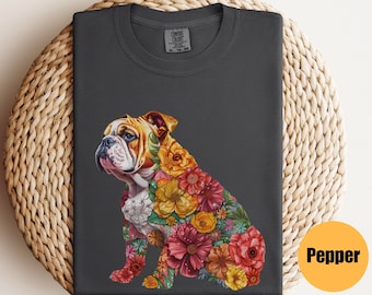 Floral English Bulldog Shirt | English Bulldog Tee | English Bulldog Mom | Bulldog Life | Bulldog Dad T-Shirt | Dog Mom Shirt