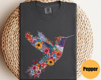 Floral Hummingbird Shirt | Animal Lover Tee | Bird T Shirts | Trendy Tee | Gift For Her | Bird Lover T-Shirt | Spring Birds | Flower Shirt