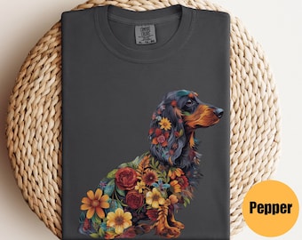 花柄ダックスフントシャツ | ダックスフント | 面白い犬用シャツ | ダックスフントママ | ダックスフントTシャツ | かわいいダックスフント | ダックスフント愛好家へのギフト