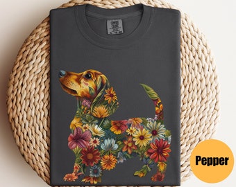 Bloemen teckelshirt | Worstje | Grappig hondenshirt | Doxie Mama | Teckel T-shirt | Schattige teckel | Cadeau voor teckelliefhebber
