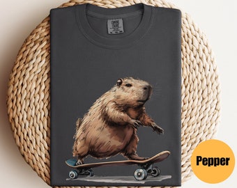 Capybara Riding Skateboard Camiseta / Camisa Carpincho Vintage / Ropa Carpincho / Camiseta Carpincho / Regalo Carpincho / Camisa Retro Carpincho
