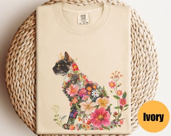 Floral Cat Shirt | Cat Lover Tee | Gift For Mom | Animal Lover Tee | Flowers And Cat | Gift For Her | Funny Cat Shirt | Cat T Shirt