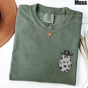 Embroidered Cowboy Ghost Comfort® Colors Shirt | Ghost Embroidered Shirt | Halloween Cowgirl Shirt | Halloween Gift | Ghost Western Tee