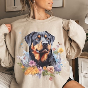 Floral Rottweiler Sweatshirt | Rottie Mama Shirt | Rottweiler Dog Gift | Dog Mom Crewneck | Rottweiler Shirt | Dog Sweatshirt | Rottie Mom