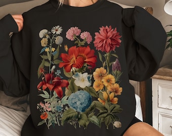 Boho Cottagecore Crewneck | Floral Sweatshirt | Fairycore Oversized Wildflowers Sweatshirt | Cottagecore Clothing | Botanical Sweatshirt