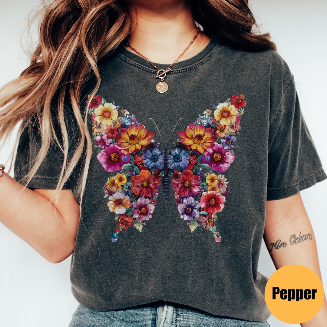 Butterfly Floral Shirt, Butterfly T-shirt, Butterfly Graphic Shirt ...