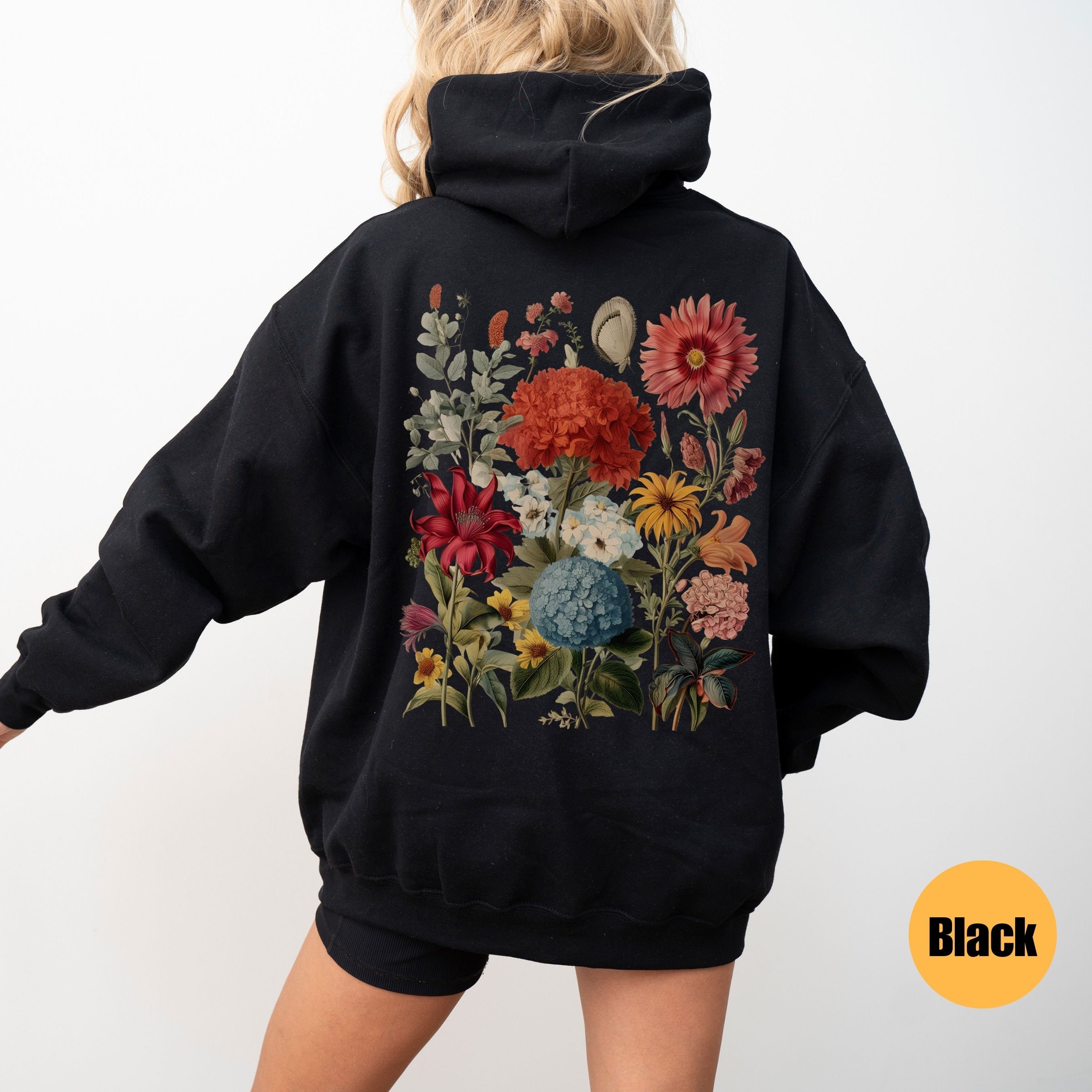 Boho Wildflowers Cottagecore Hoodie | Floral Hooded Sweatshirt | Plant ...