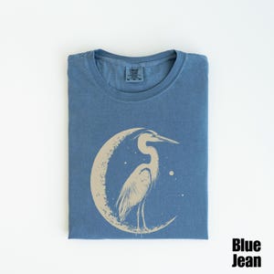 Graureiher Shirt, Linolschnitt Shirt, Vogel Liebhaber Shirt, Hippy Kleidung, Volkskunst, Linoldruck Design, Blauer Vogel Design, Vintage Vogel Druck Blue Jean