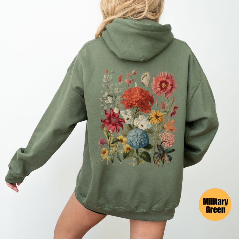 Boho Wildflowers Cottagecore Hoodie | Floral Hooded Sweatshirt | Plant ...