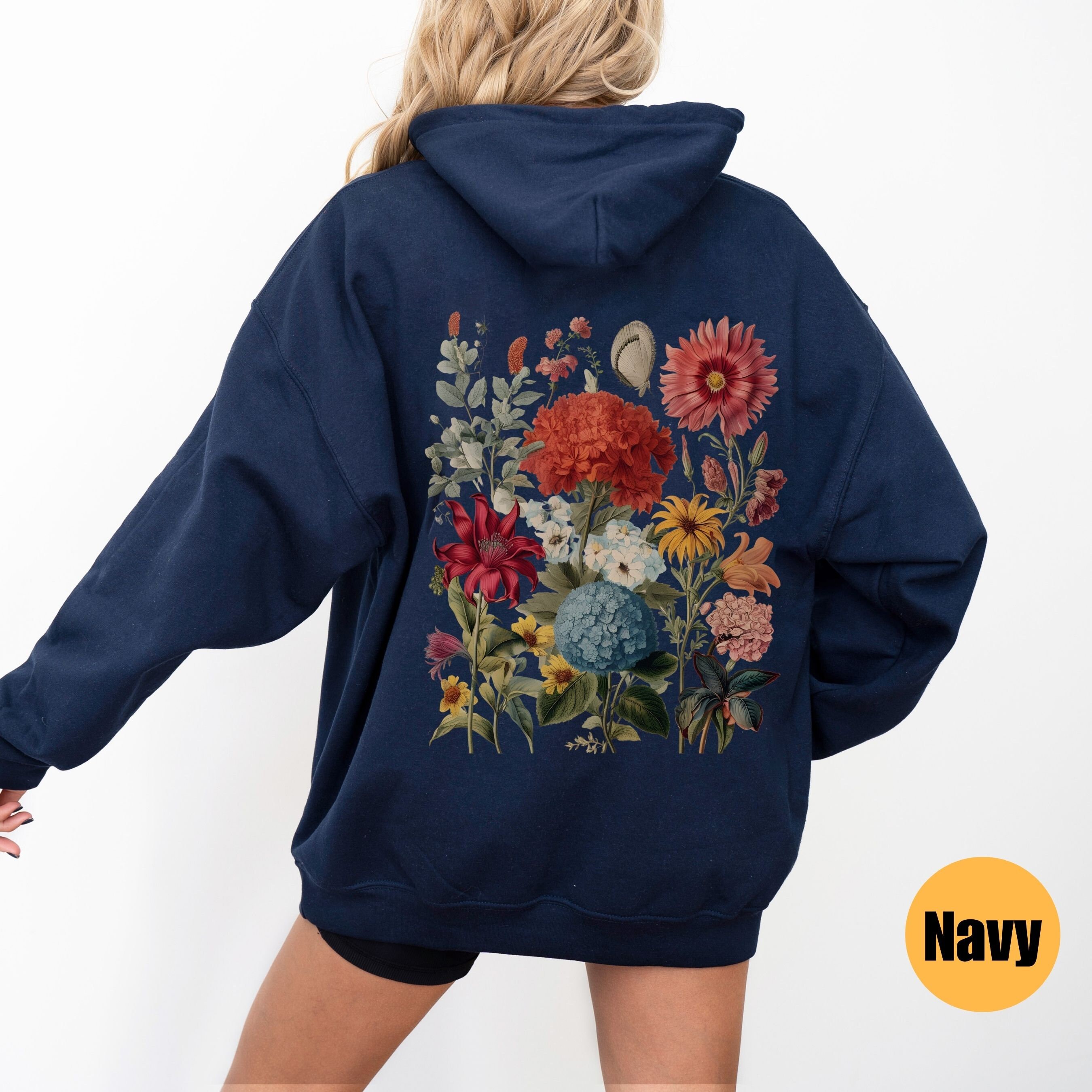 Boho Wildflowers Cottagecore Hoodie | Floral Hooded Sweatshirt | Plant ...