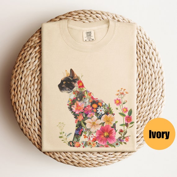Floral Cat Shirt | Cat Lover Tee | Gift For Mom | Animal Lover Tee | Flowers And Cat | Gift For Her | Funny Cat Shirt | Cat T Shirt