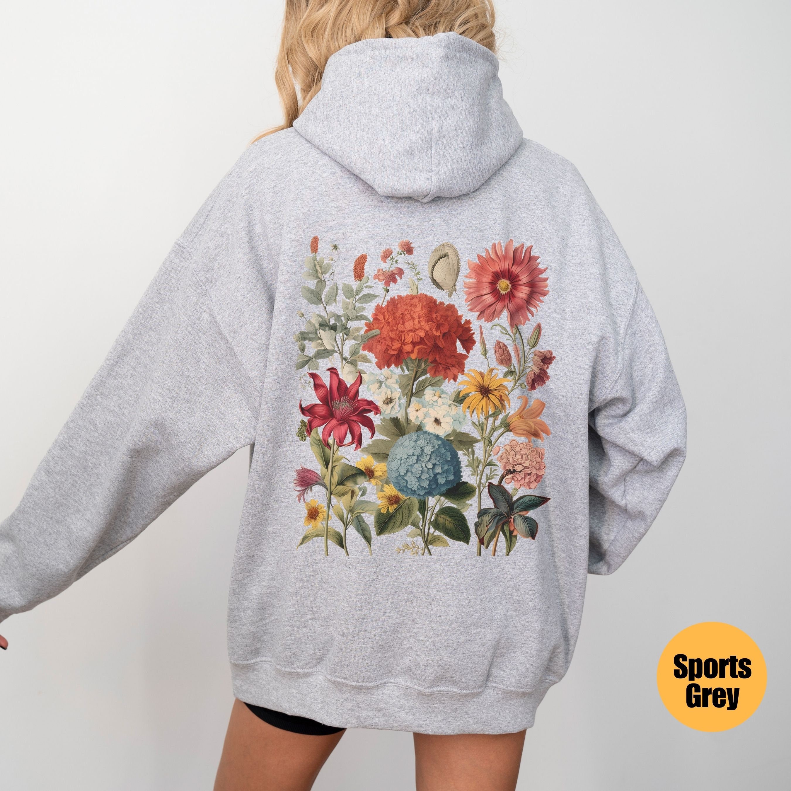 Boho Wildflowers Cottagecore Hoodie | Floral Hooded Sweatshirt | Plant ...