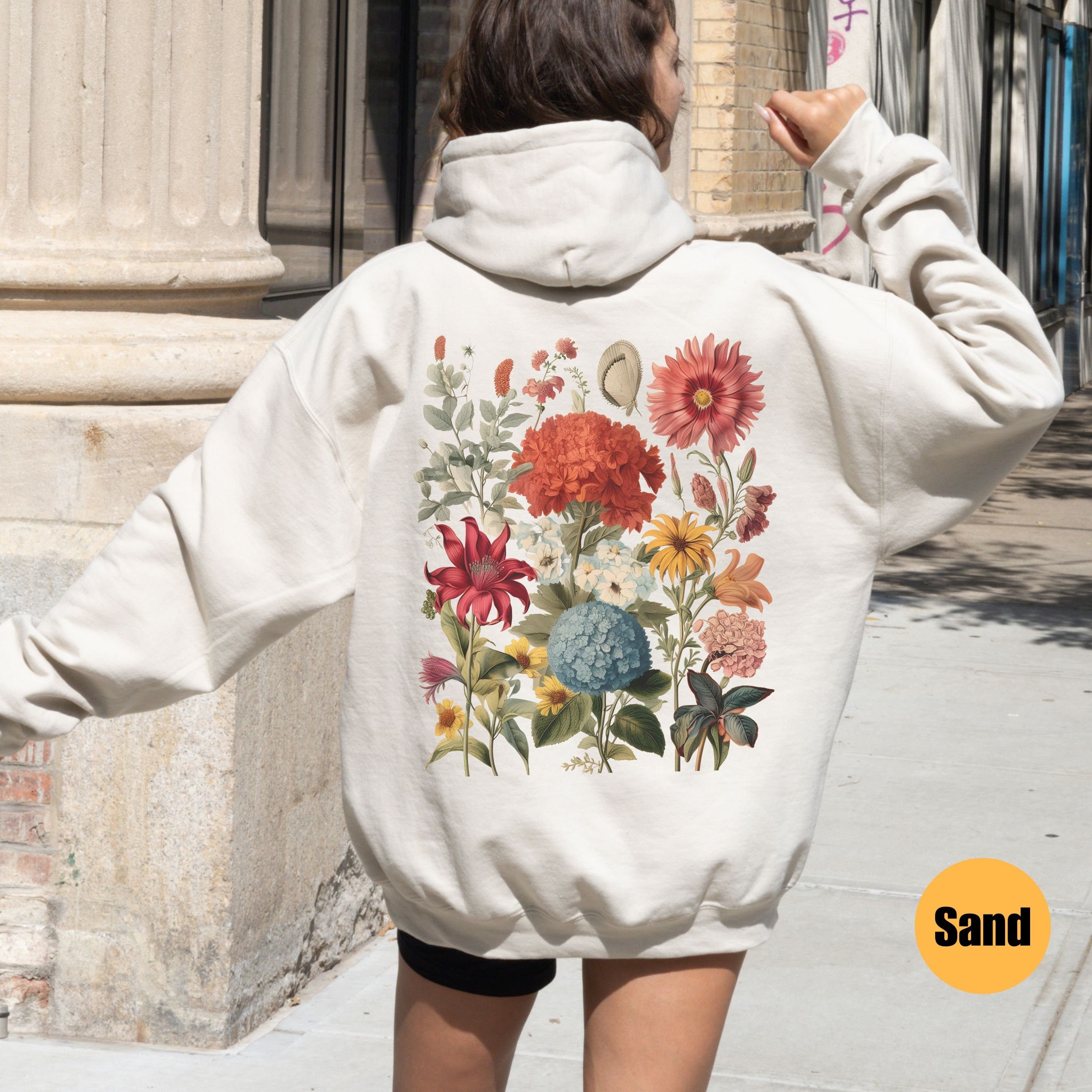 Boho Wildflowers Cottagecore Hoodie | Floral Hooded Sweatshirt | Plant ...