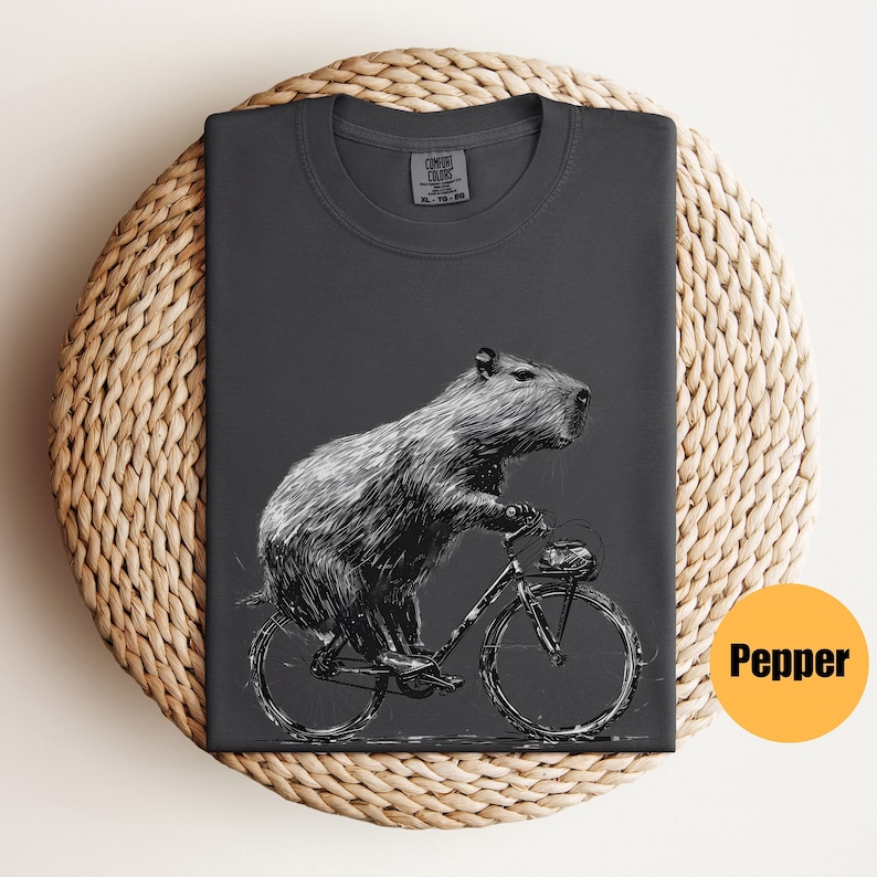 Capybara Riding Bike Shirt Capybara Gift Animal Lover Gift Capybara Tee Capybara T-Shirt Funny Animal Lover T-Shirt Rodent Shirt Pepper