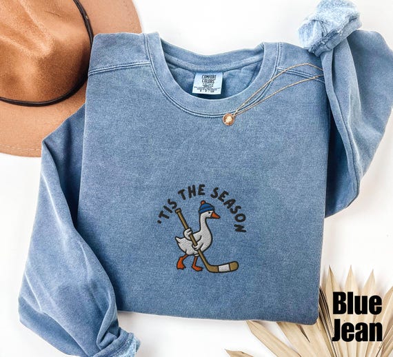Embroidered Hockey Goose Comfort Colors® Sweatshirt, Funny Game Day Hockey Crewneck, Rink Night Top, Ice Hockey Fan Gift, Sports Parent
