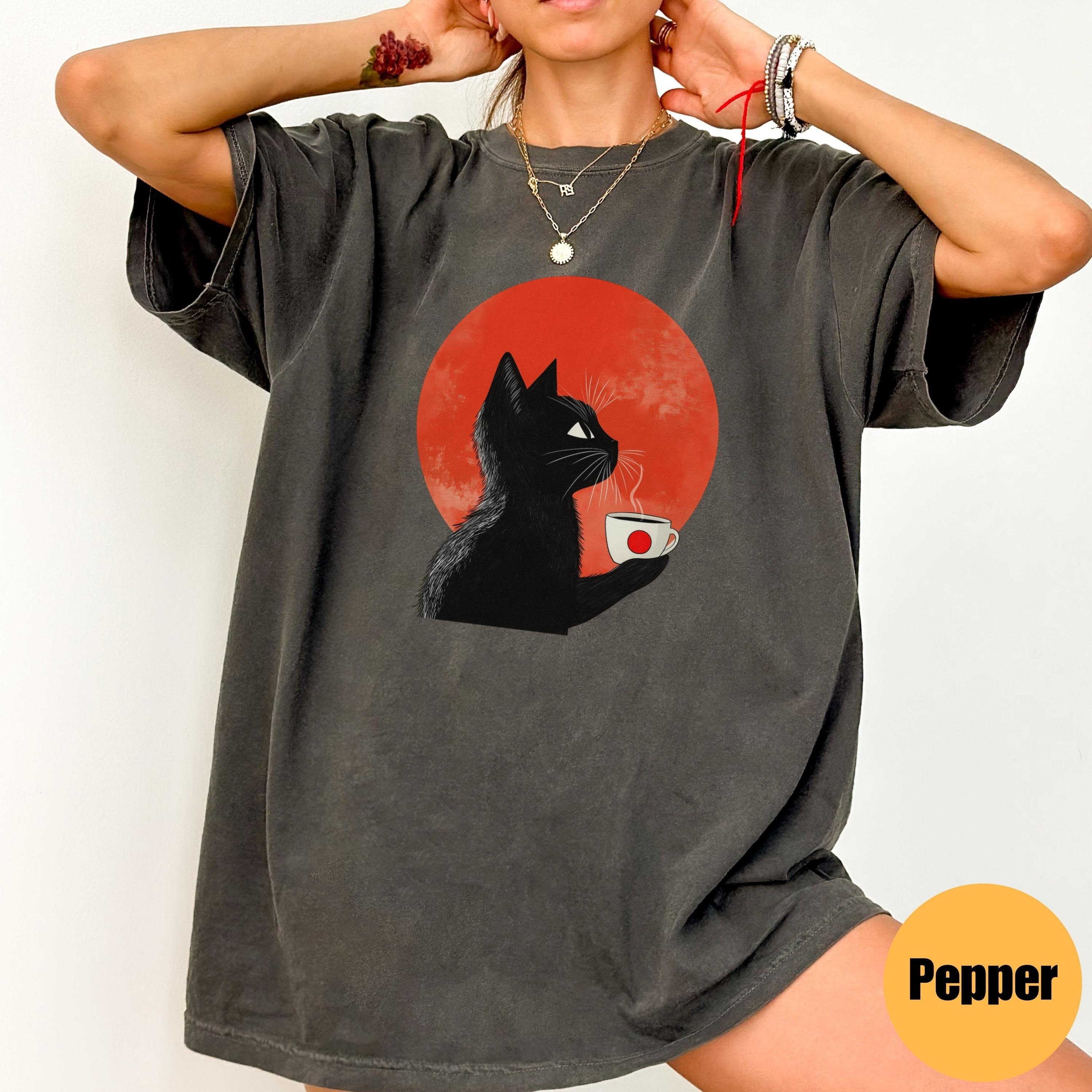 Cat Drinking Coffee Comfort Colors® Shirt, Gift For Her, Cat Shirt, Coffee Lover, Cat Lover Gift, Cats and Coffee Shirt, Gift For Women