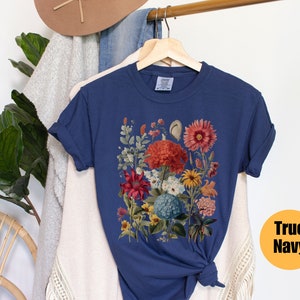 Boho Wildflowers Cottagecore Shirt Gift For Her Comfort Colors® Shirt Whimsigoth Plant Shirts Floral Shirt Gift For Women True Navy