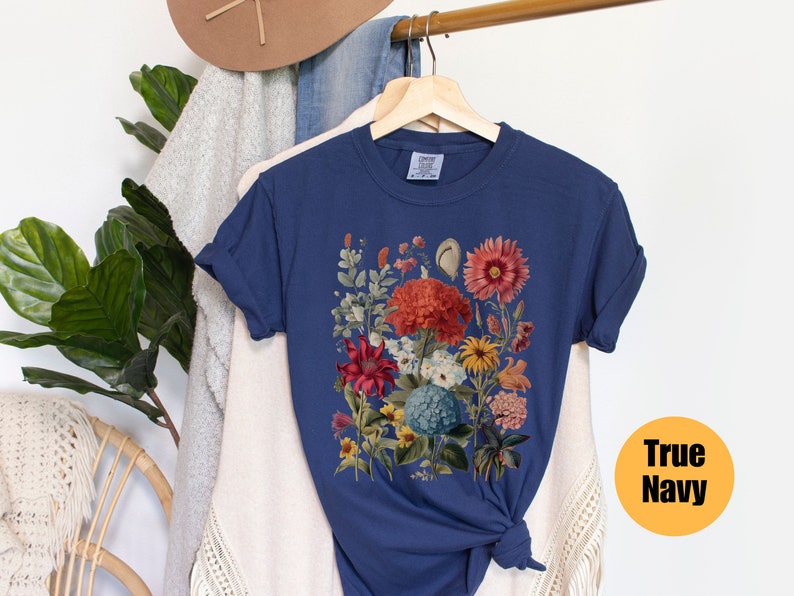 Boho Wildflowers Cottagecore Shirt Gift For Her Comfort Colors® Shirt Whimsigoth Plant Shirts Floral Shirt Gift For Women True Navy