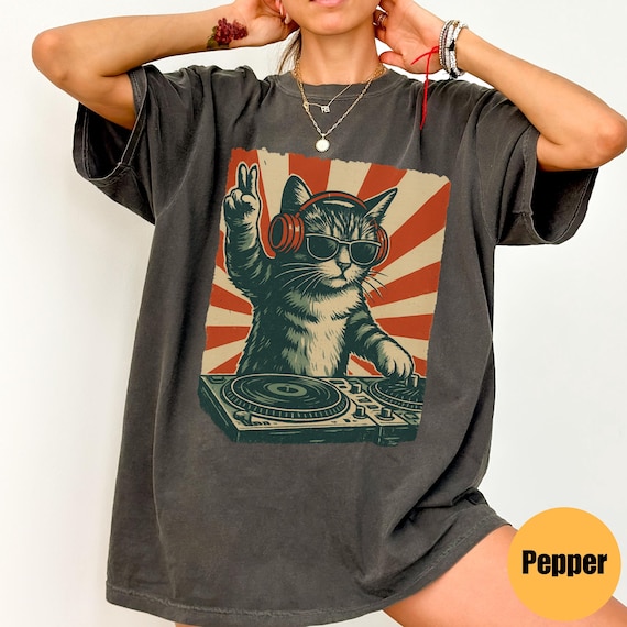 Cool DJ Cat Comfort Colors® Shirt, Funny Cat with Headphones, Stylish Cat Lovers Gift, Unique DJ Cat Kitty T-shirt, Trendy Graphic T-shirts