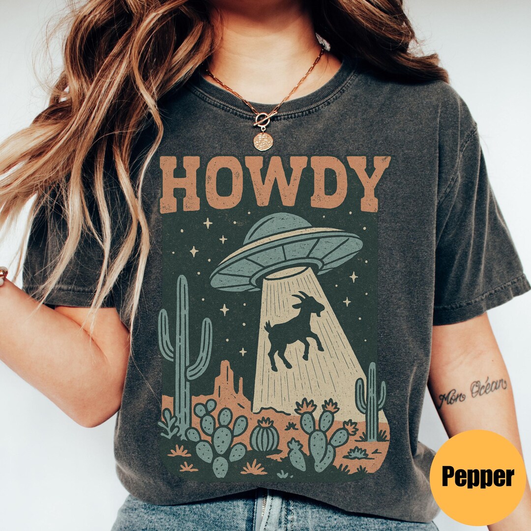 Howdy Western Goat UFO Tshirt, Vintage Cowboy Alien T-shirt, Vintage ...