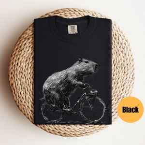 Capybara Riding Bike Shirt Capybara Gift Animal Lover Gift Capybara Tee Capybara T-Shirt Funny Animal Lover T-Shirt Rodent Shirt Black