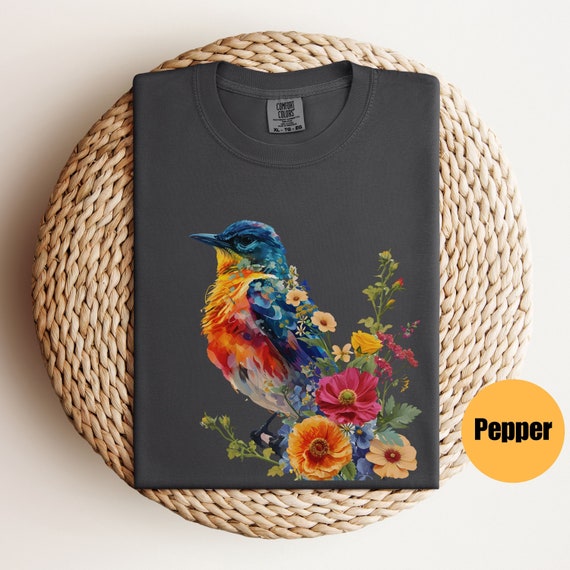 Floral Bird Shirt | Bird Lover Gift | Nature Floral T-Shirt | Watercolor Lover Shirt | Bird Flowers | Animal Lover Tee | Boho Floral Shirt