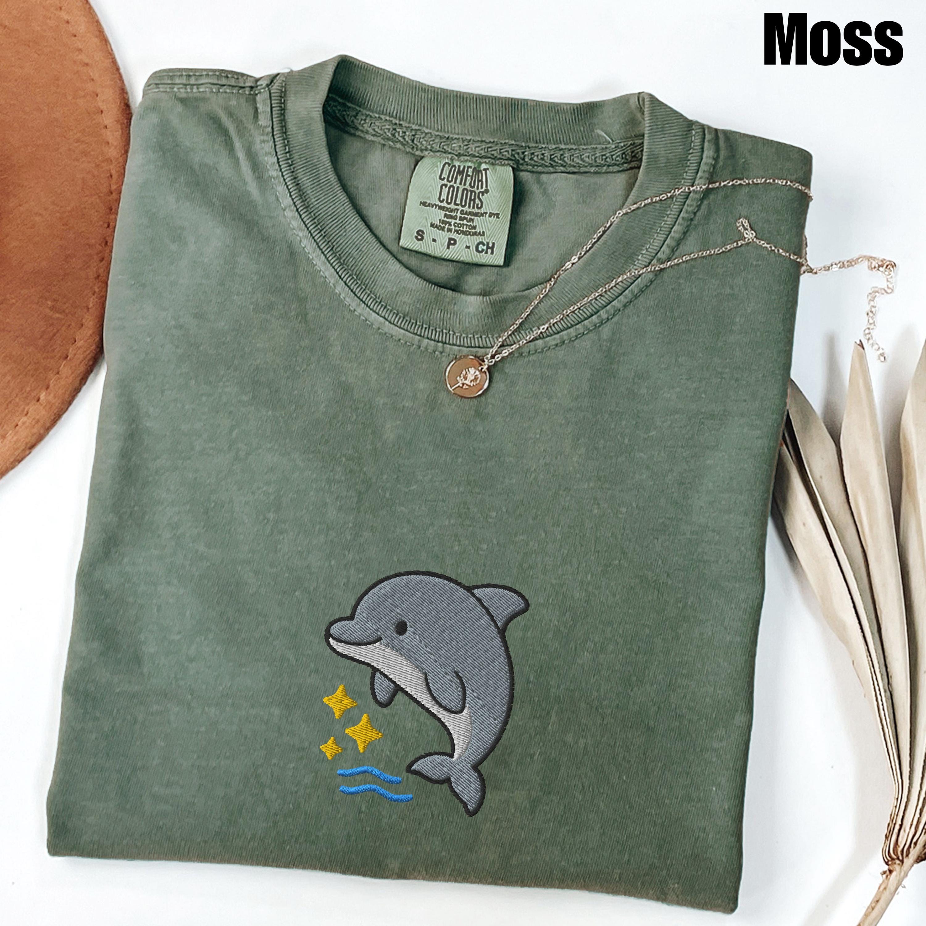Dolphin Embroidered Comfort Colors® T-shirt, Cute Ocean Animal Tee