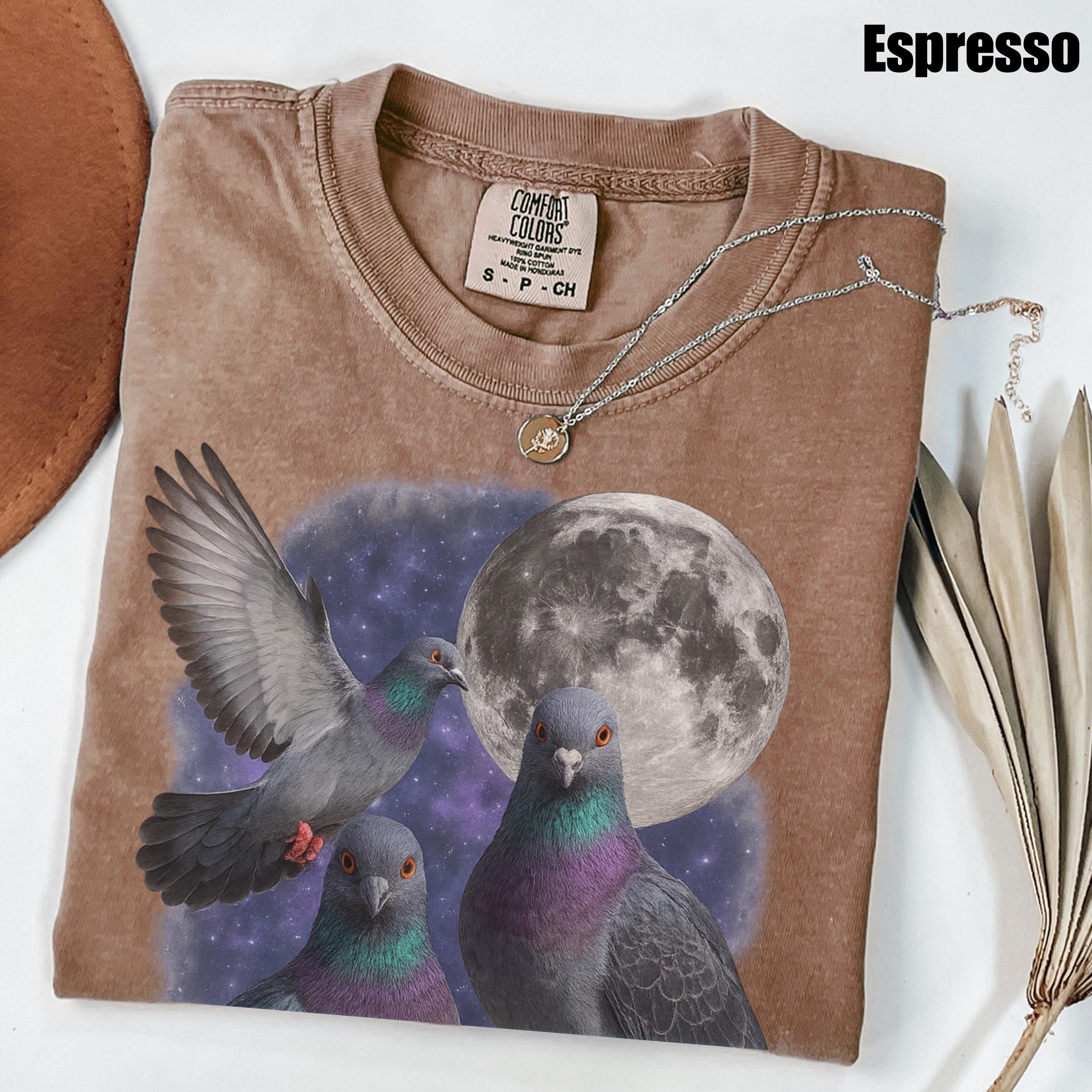3羽の鳩のレトログラフィックTシャツ、鳩の月Tシャツ、鳩好きへの 