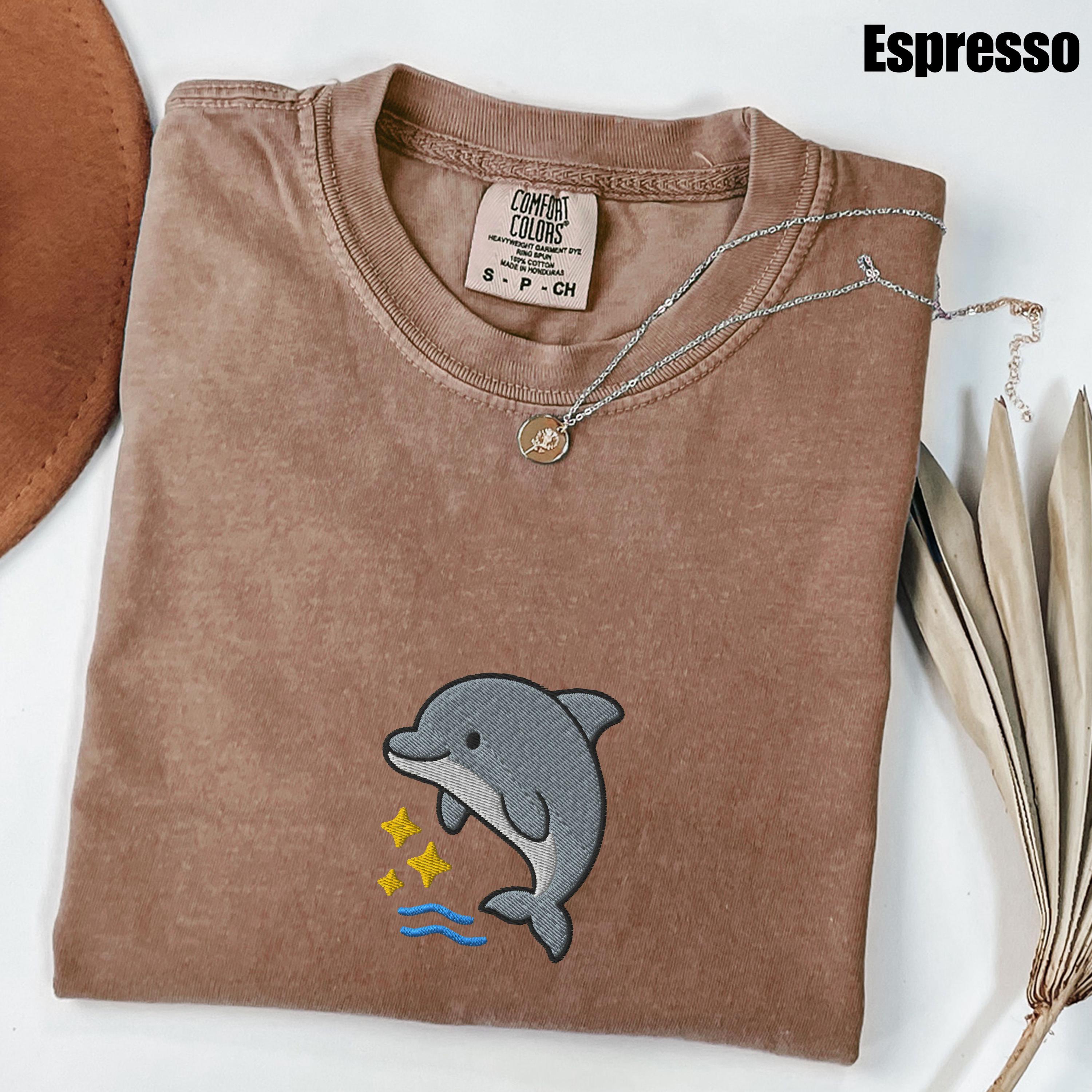 Dolphin Embroidered Comfort Colors® T-shirt, Cute Ocean Animal Tee