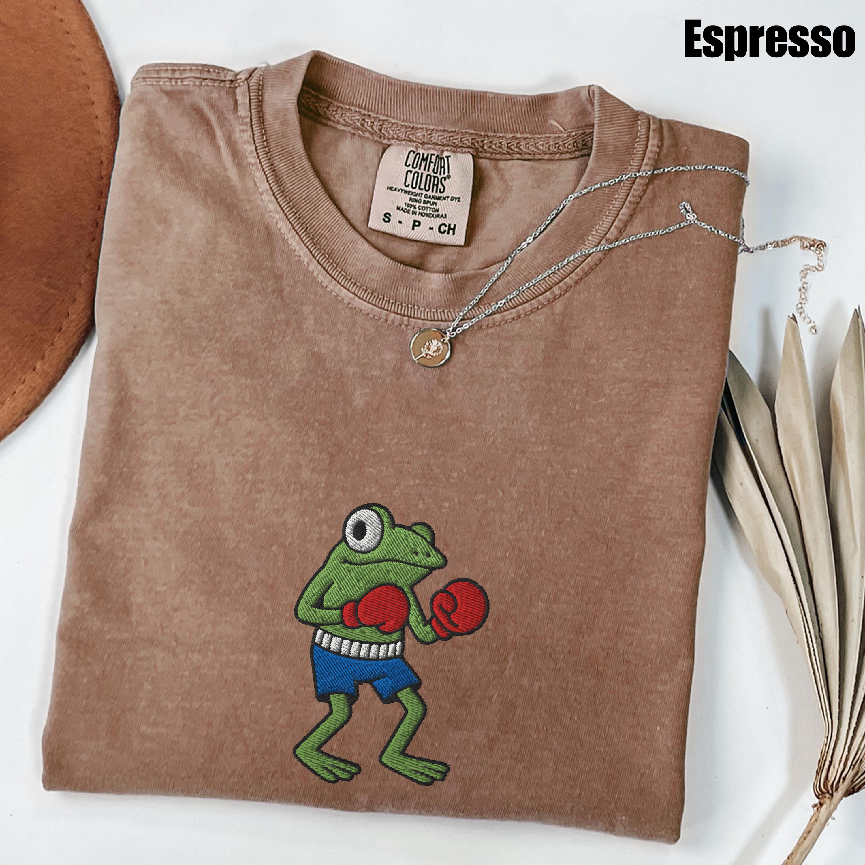 ボクシングフロッグ刺繍入りコンフォートカラーズ®Tシャツ、面白い