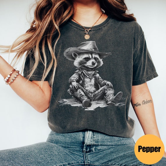 Vintage Cowboy Racoon Comfort Colors® Shirt | Funny Western Trash Panda Tshirt | Weirdcore Meme Clothing | Retro 90s Graphic Tee