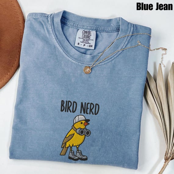 Embroidered Bird Nerd Comfort Colors® T-Shirt, Funny Bird Watcher Shirt, Bird Lover Gift Tee, Twitcher Nature Shirt, Backyard Bird Tee