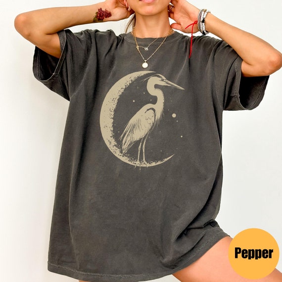 Great Blue Heron Shirt, Linocut Shirt, Bird Lover Shirt, Hippy Clothes, Folk Art, Linoprint design, Blue bird design, Vintage bird print