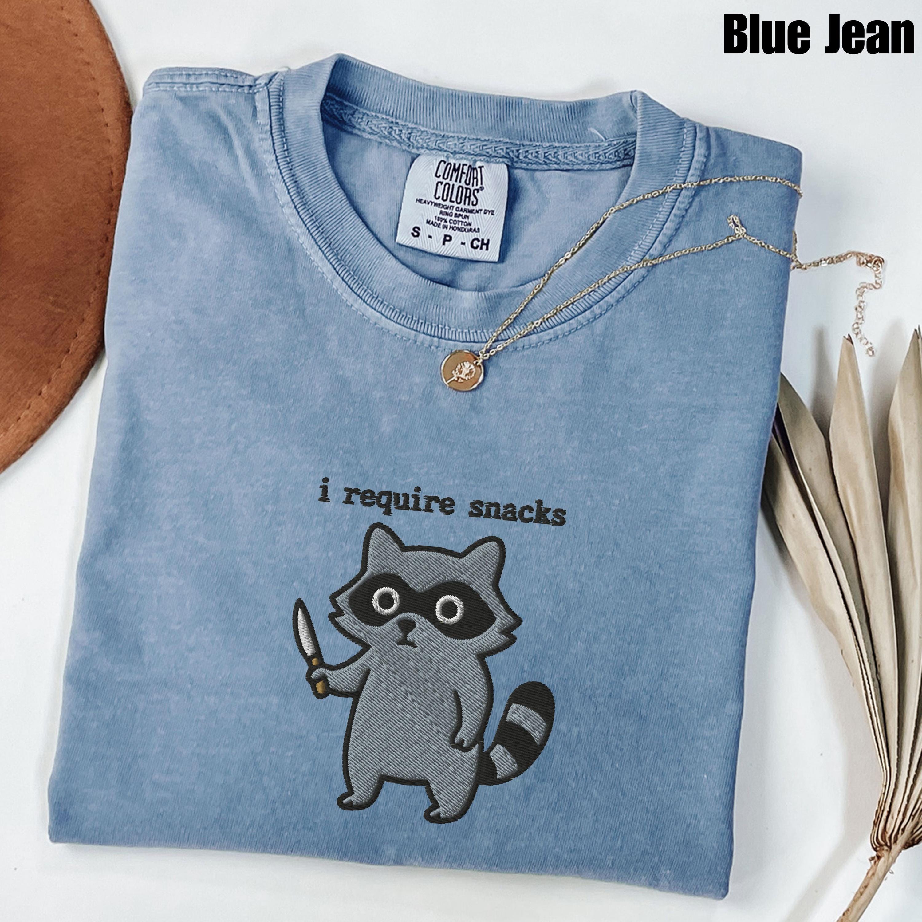 I Require Snacks Embroidered Raccoon Shirt, Funny Comfort Colors