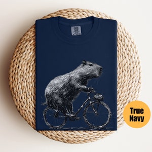 Capybara Riding Bike Shirt Capybara Gift Animal Lover Gift Capybara Tee Capybara T-Shirt Funny Animal Lover T-Shirt Rodent Shirt True Navy