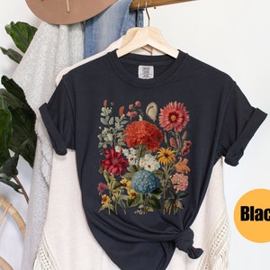 Boho Wildflowers Cottagecore Shirt Gift For Her Comfort Colors® Shirt Whimsigoth Plant Shirts Floral Shirt Gift For Women Black