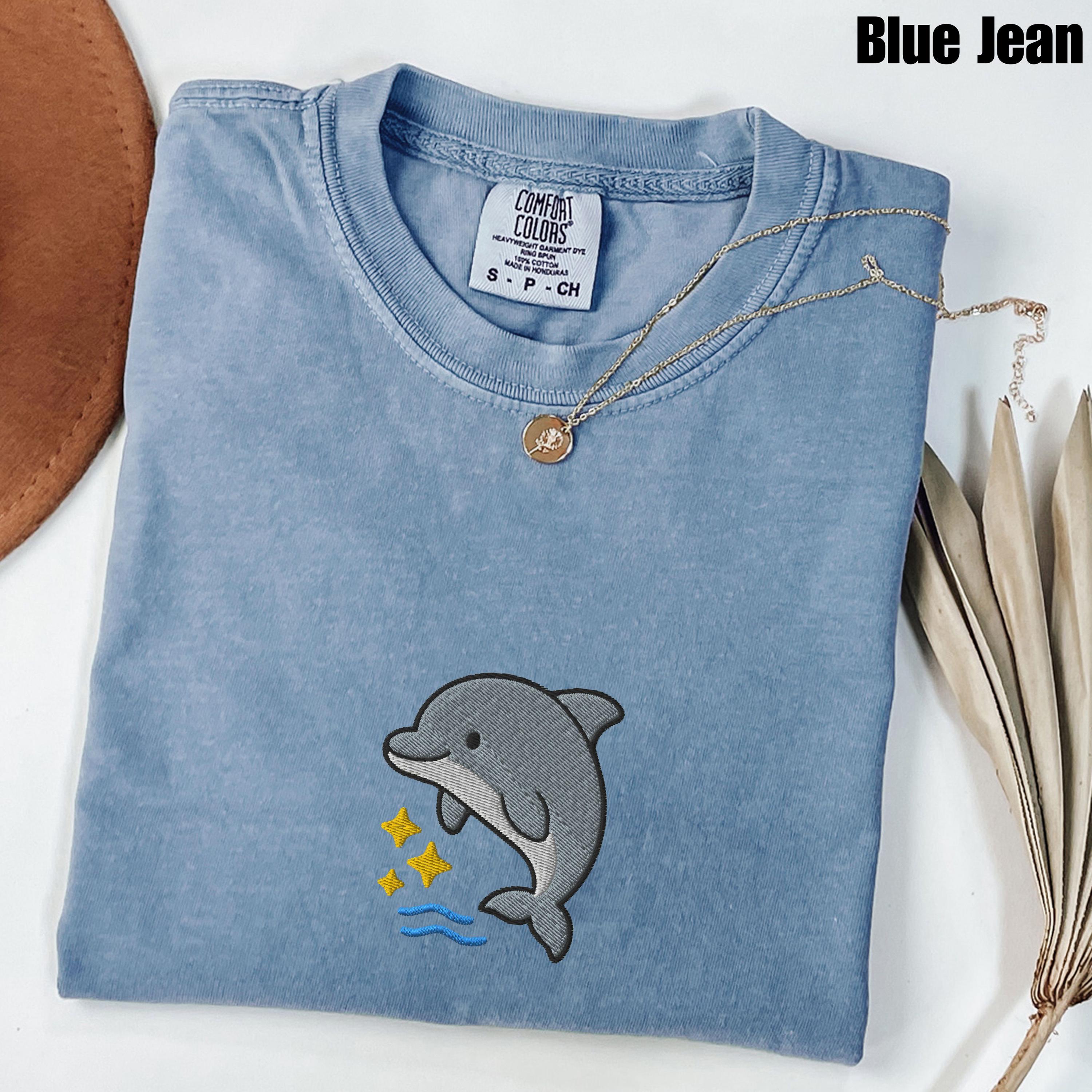 Dolphin Embroidered Comfort Colors® T-shirt, Cute Ocean Animal Tee