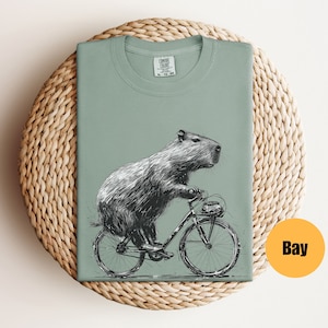 Capybara Riding Bike Shirt Capybara Gift Animal Lover Gift Capybara Tee Capybara T-Shirt Funny Animal Lover T-Shirt Rodent Shirt Bay